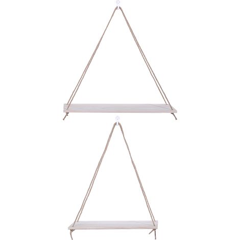 Lot de 2 étagères murales en bois et corde de chanvre, support pour pots de fleurs, style nordique, couleur bois naturel (1/5)