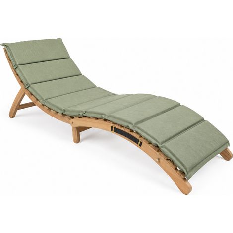 Chaise longue inclinable en bois d'acacia avec coussin 168 x 54 x