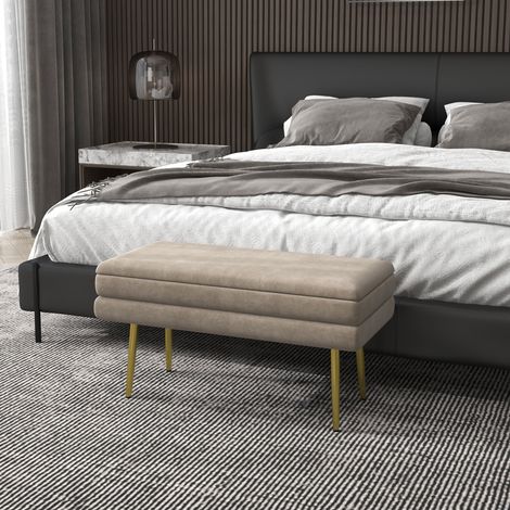 Sitzbank Polsterbank, mit Stauraum, Stahl, 79,5 cm x 37,5 cm x 43 cm, Beige