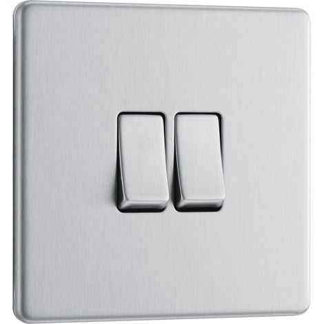 Interrupteur mural double 2 voies Plaque avant sans vis Profil fin Plaque plate Acier brossé 20 A 16 AX (1/5)