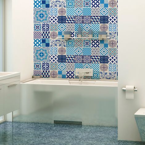 Sticker Mural Carrelage adhésif Cuisine Salle de Bain - 30 STICKERS CARRELAGES AZULEJOS ANDONI - 30stickers10x10cm (1/5)