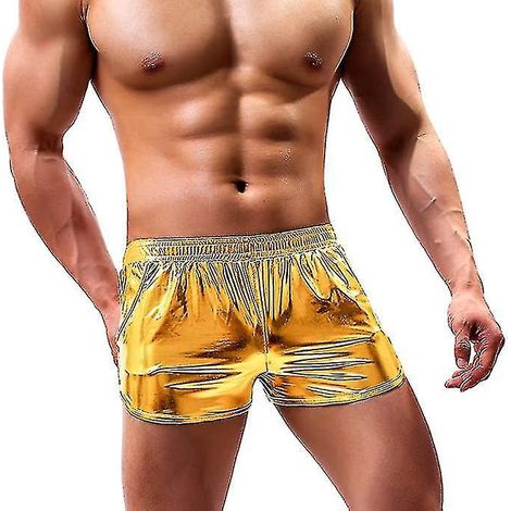 Boxer sexy métallisé brillant pour homme, short pailleté style rave avec poches - XL - Jaune (1/3)