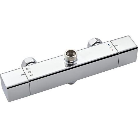 Mitigeur Douche Thermostatique avec 2 Sorties, Robinet Douche Mural Carrée, Sortie Supérieure 3/4" BSP(26.4mm) et Sortie Inférieure 1/2" BSP(21mm), Finition Chromé