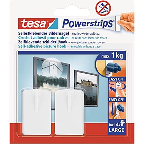 tesa Powerstrips, Ganci autoadesivi per quadri, 2 pz., Bianco (1/4)