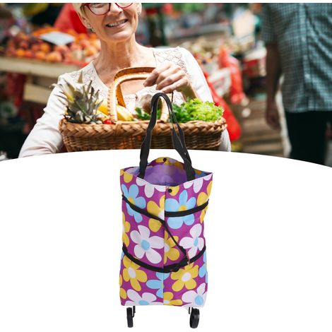 Sac de courses pliable à roulettes, sac trolley portable pliable, cabas, chariot de courses style 1 (1/5)