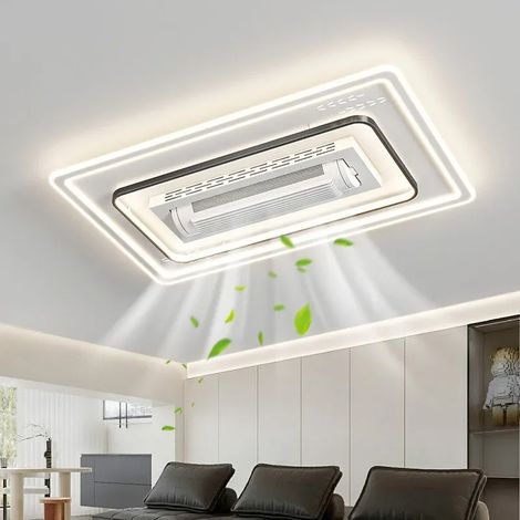 Großer, blattloser Deckenventilator mit Lampe, moderne 140-W-LED-Deckenleuchte mit Ventilator und Fernbedienung, 3 Farbtemperaturen, 105 cm x 65 cm (1/5)
