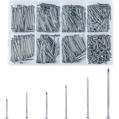 Pack of 750 masonry nails for brick walls for hanging pictures, assortment kit of steel nails for brick, wall nails, assorted nails for concrete, wood nails for carpentry (1/5)