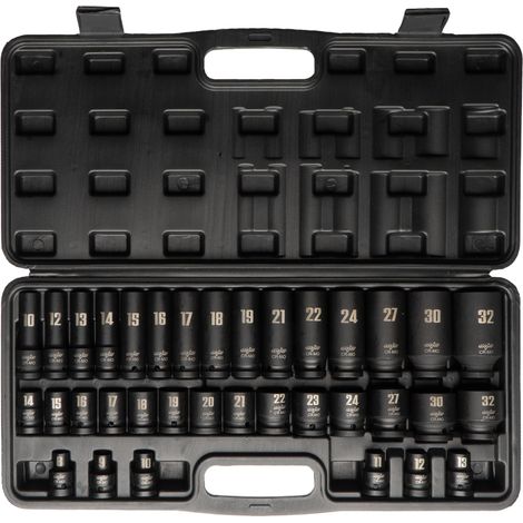 Schlagschrauber-Steckschlüsselsatz 1/2 Zoll lang und kurz, 35-teilig, 8–32 mm