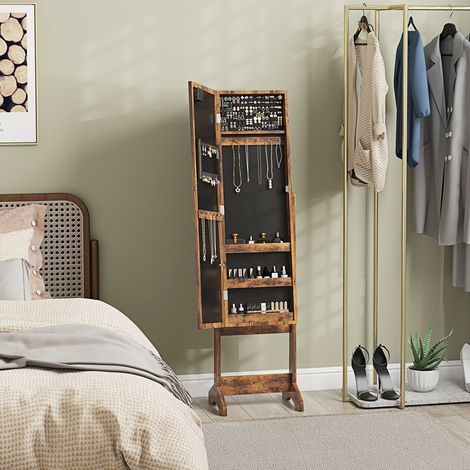 Coffret de Rangement à Bijoux avec Miroir Orientable et Éclairage LED 36x30x136 cm Brun Vieilli (1/5)