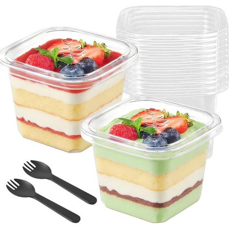 Coppette da dessert con coperchio - Bicchieri in plastica - Presentazione festiva - Design riutilizzabile - 50 pezzi 360 ml - Trasparenti (1/5)