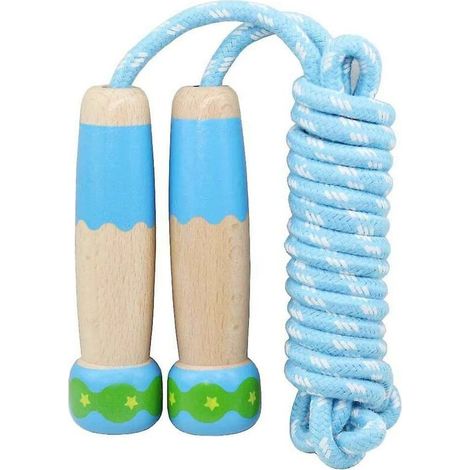 Corde à sauter réglable en coton tissé avec manche en bois (bleu clair) (1/5)