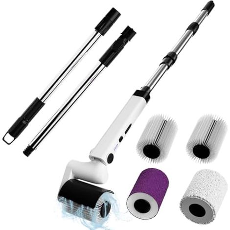 Brosse de nettoyage électrique sans fil avec poignée réglable de 35 à 142 cm, 4 têtes de brosse remplaçables, 2 vitesses pour salle de bain, cuisine, carrelage, sol, mur (1/5)