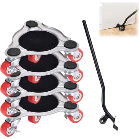 Kit di ruote piroettanti per mobili – Portata 400 kg – Acciaio al carbonio – Ruote in gomma per pavimenti duri – 4 pezzi + sollevatore per mobili (1/4)