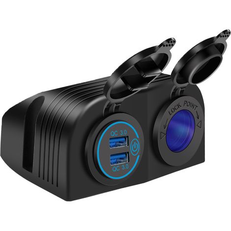 Caricabatterie moto impermeabile 36W Dual USB QC3.0 + presa accendisigari 12V/24V Pannello tenda a 2 fori con LED e interruttore per auto barca camper (1/2)