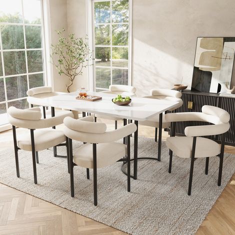Ensemble salle à manger (7 pièces) - Table métal design + 6 fauteuils suédé crème - Restaurant (1/5)