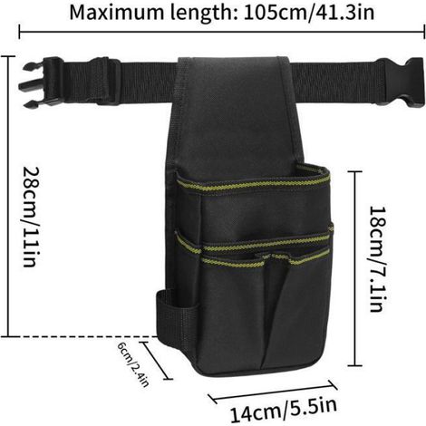 Ceinture Porte-Outils - Réglable 60-120 cm - 9 Compartiments - Pour Charpentier Plombier Couvreur - Noir - 1 Pièce (1/5)