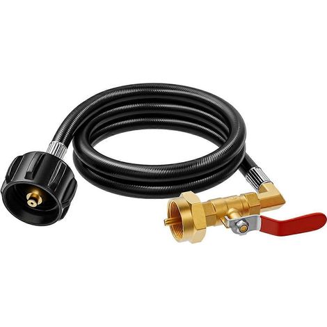 Adaptateur de remplissage de propane pour bouteilles de 450 g, tuyau adaptateur de remplissage de 1 m avec vanne d'arrêt de sécurité. (1/5)