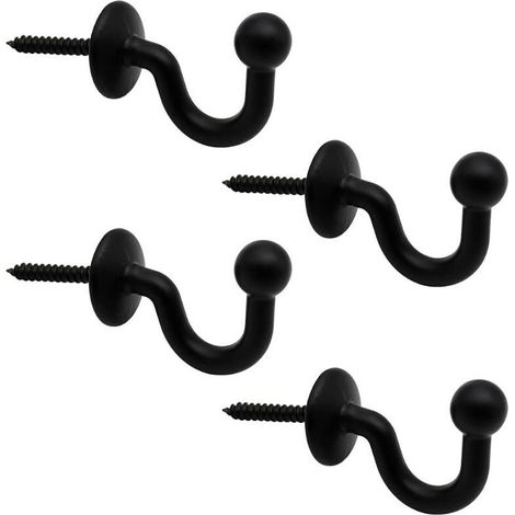 Lot de 4 Crochets Rideaux Embrasses de 64mm en Métal Noir Retenue de Rideaux Muraux Embrasse à Rideau U Design Multifonctionnels pour Rassembler Les Rideaux et Crocher Les Vêtements ou Sacs (1/5)