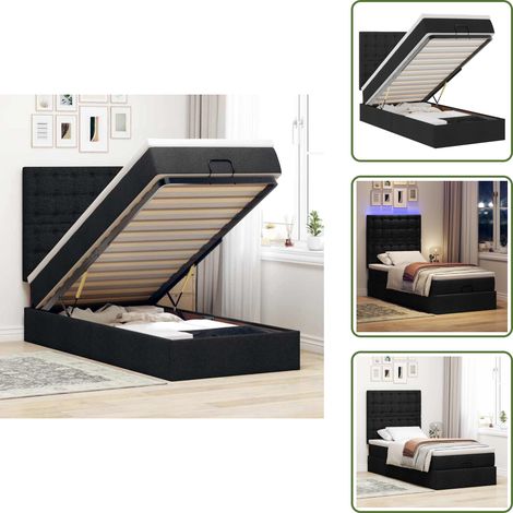 Ottoman-Bett mit Matratze & LEDs Schwarz 90x200 cm Stoff - Ottoman-Bett - Ottoman-Betten - Bettrahmen - Bettgestell (1/5)
