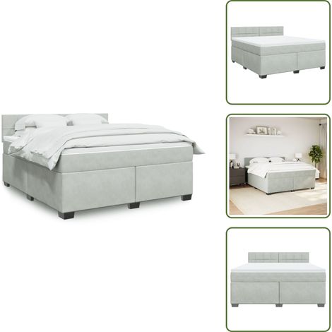 Colchón terciopelo - vidaXL Cama box spring con colchón terciopelo gris claro 180x200 cm - Cama con cabecero