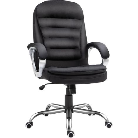 Bürostuhl Schreibtischstuhl Mit 360° Drehung, Ergonomisch, Wippfunktion, Höhenverstellbar, Schwarz Leinen, 64X75X111-121 Cm