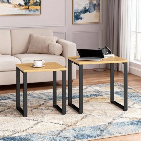 Set de 2 mesas de centro con estructura metálica color madera natural (1/5)