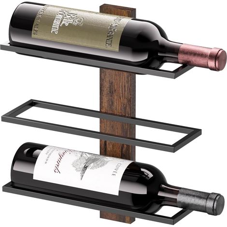 1 - Porte-bouteilles mural - Support vin bois - Rangement 3 bouteilles - Design minimaliste pour cuisine salle à manger bar - Doré et blanc - 70x20cm