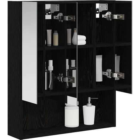 Armoire de Toilette avec Miroir, Noir Chêne, 60 x 14,5 x 70 cm – Meuble de Rangement Suspendu pour Salle de Bain (1/5)