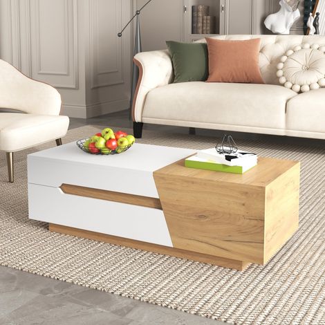 Table basse extensible avec tiroirs, texture bloc de couleur, table salon design et fonctionnelle, table d'appoint moderne (1/5)