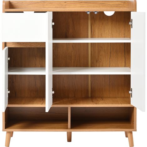 Schuhschrank mit verstellbaren Regalböden, Weiß und Natur, 90 x 35 x 99 cm (1/5)