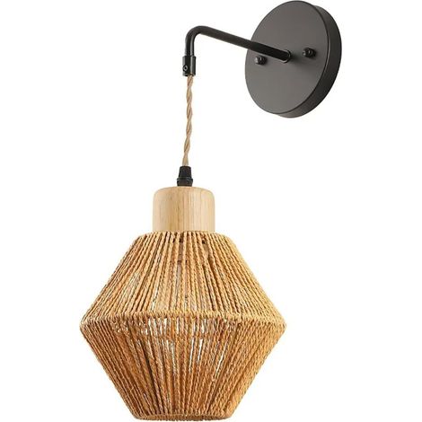 Japanische Retro-Wandleuchte aus Rattan, handgewebt, Lampenschirm aus Hanfseil, europäischer Standard, Leuchtmittel nicht enthalten, E27-Fassung
