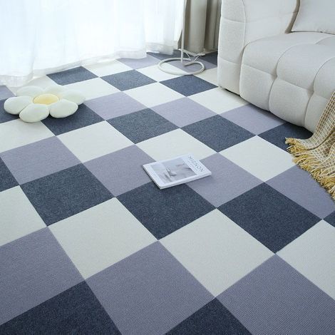 Lot de 10 tapis patchwork auto-adhésifs 3030 m, tapis de sol carré minimaliste nordique, tapis de sol épais antidérapant et lavable (gris foncé + gris clair + blanc chaud) (1/4)