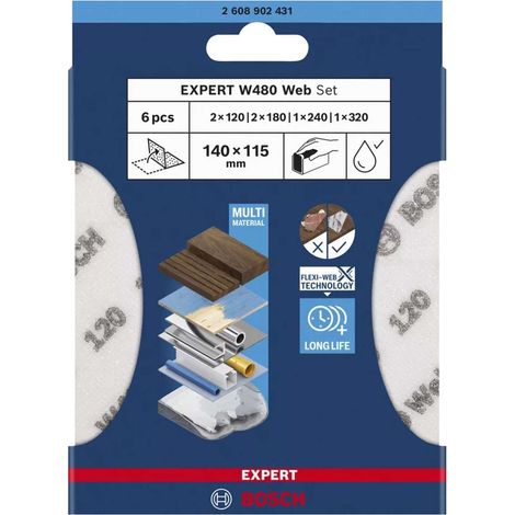 Foglio abrasivo manuale EXPERT W480 FLEXI -WEB grane assortite 6 pezzi 2608902431 BOSCH