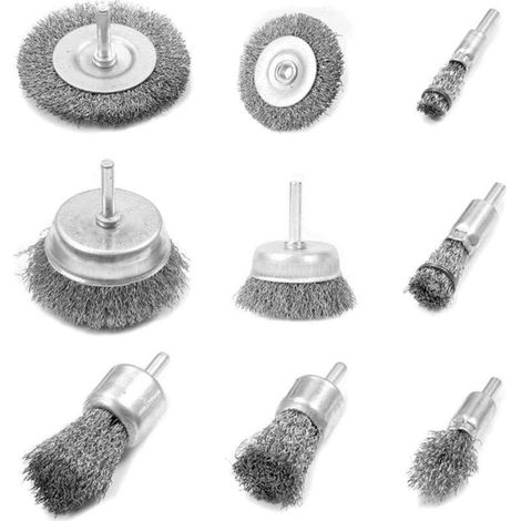 Drahtbürste für Bohrmaschine, Drahtbürste für Bohrmaschine, Set mit 9 Drahtbürsten und Topfbürsten zum Entfernen von Rost, Korrosion, Farbe, zum Abbeizen und Polieren (1/5)