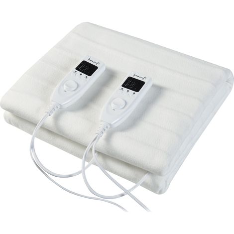Couverture chauffante électrique pour 2 personnes avec 2 télécommandes amovibles 3 niveaux de température protection anti sur-chauffe 160 x 140 cm polyester blanc