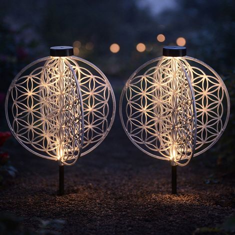 Solarlampe orientalische Dekoleuchte Gartenlampe Lebensblume Solar Solarleuchte für Außen, Metall, Erdspieß, 1x LED, LxBxH 40x40x51 cm, 2er Set