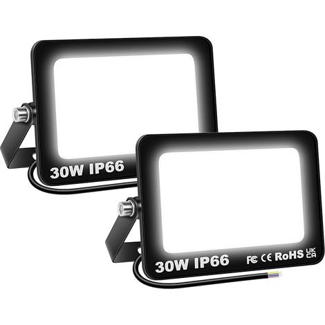 Willpower 2pcs Projecteurs LED Extérieur 30W 3000LM Spot LED Blanc Froid 6000K IP66 Etanche Eclairage Exterieur Lumière de Sécurité pour Jardin Patio Garage Terrasse Maison (1/5)