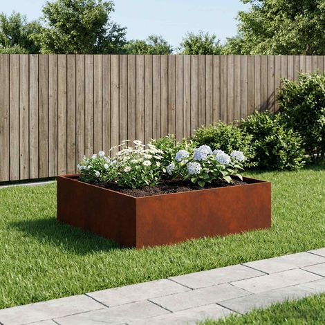 Cache-pot de jardin Rouillé 80 x 80 x 30 cm Acier patiné (1/5)