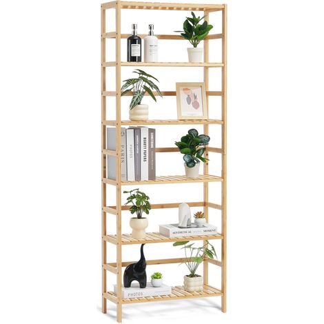 Étagère bambou 6 niveaux, bibliothèque ouverte en bambou, meuble de rangement naturel pour livres, plantes, salle de bain et salon (1/5)