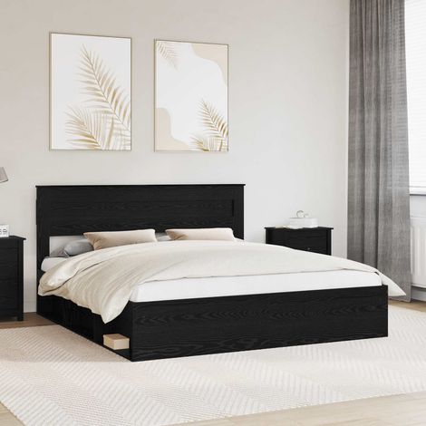 Cadre de lit avec matelas-Structure de lit Noir 200 x 200 cm Bois de pin massif (1/5)