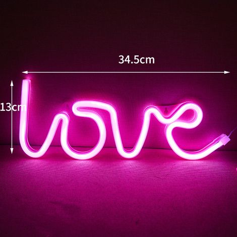 Pancarte lumineuse LED Love en néon et acrylique rose, avec trous de suspension, alimentée par batterie, pour déclaration d'amour et demande en mariage (1/5)