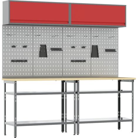 Werkbank-Set 8 pcs Rot und Grau Pulverbeschichteter Stahl