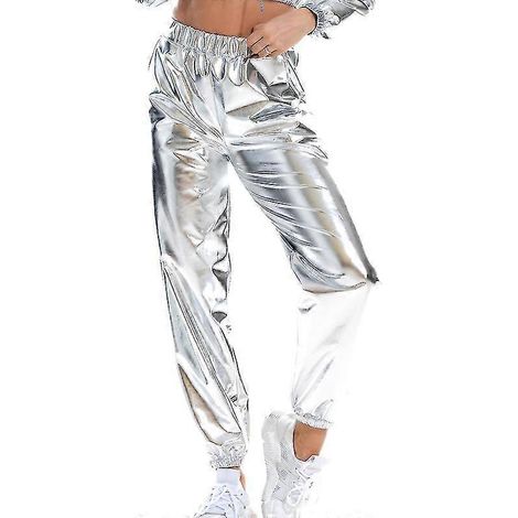 Pantalon taille haute femme, vêtement d'intérieur décontracté d'été, bas métallisé-S-Silver