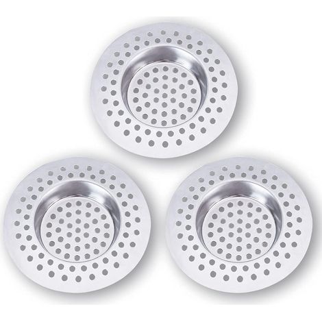 Filtre Evier Cuisine INOX (Lot de 3) - Attrape Cheveux Douche 7,5 x 7,5 cm, Filtre Cheveux Douche 90 Trous, Grille Evier Cuisine,Accessoire Cuisine,Salle de Bain, Cuisine (1/5)