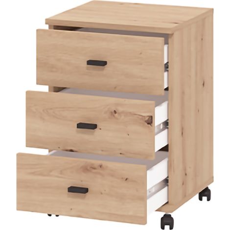 Cassettiera Kaza, 3 Cassetti, con Ruote, Apertura Scorrevole, 39x35x56h cm Marrone Rovere Nodi
