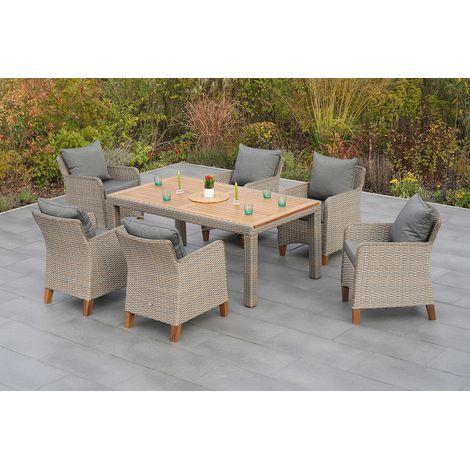 Avellino Set 7tlg 6 Sessel Tisch 180x100cm Kissen