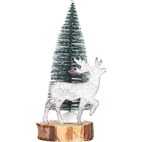 Sapin de Noël Rétro avec Rennes et Décorations en Bois et Fer Forgé (1/5)