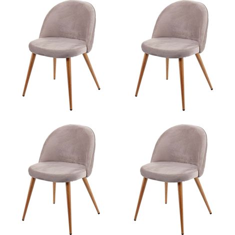 Set 4x sedie poltroncine HHG-103 design retro anni 50 trapuntate legno velluto grigio bruno