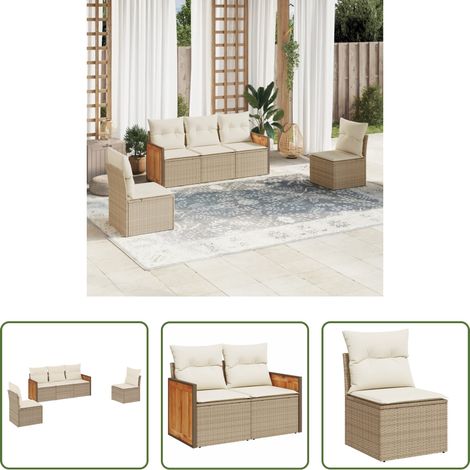 Gartensessel -  5-tlg. Garten-Sofagarnitur mit Kissen Beige Poly Rattan (1/5)