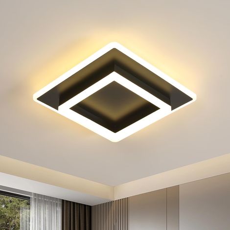 DELIPOP Plafonnier LED Carré, 30W 3375LM Lampe de Plafond LED Moderne, Noir Luminaire Plafonnier en Acrylique pour Couloir Cuisine Chambre Salle de bain, Blanc Chaud 3000K, Dia 30cm (1/5)